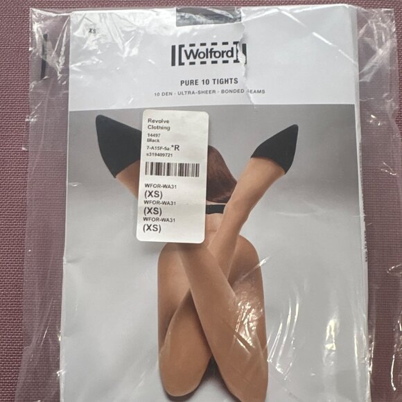 WOLFORD Pure 10 Tight in Black XSmall New Womens Nylons Pantyhose - Picture 3 of 10